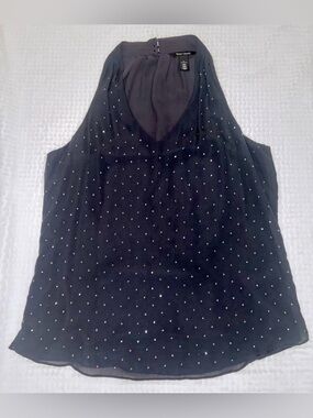 White House Black Market Black Rhinestone Halter Top Blouse Size L